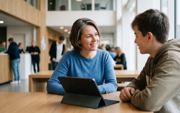 Docent neemt intake af bij student