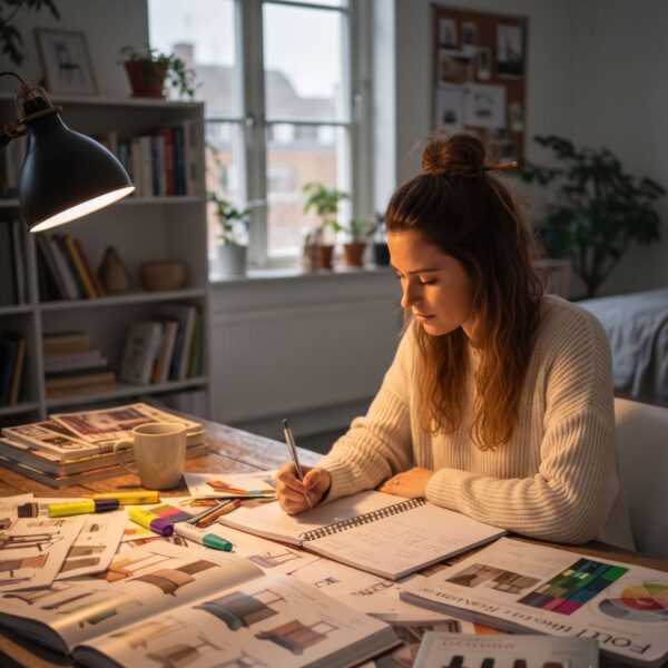 Student leert voor toets op slaapkamer